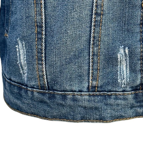 (H-221) Distressed Denim Jean Jacket Size S - Picture 6 of 13